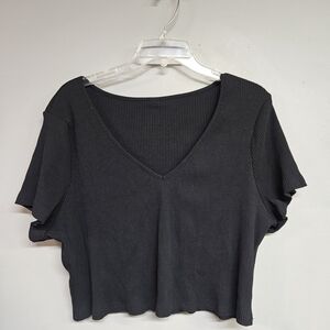 Black Ribbed Crop Top Women's Junior Small Short Sleeve Shirt